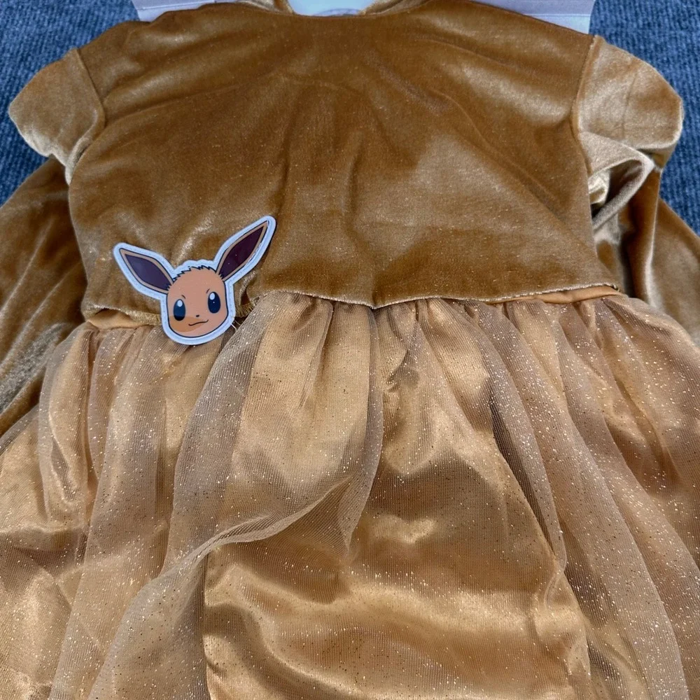 Eevee Costume Dress Girls Small 4-6X Pokemon Hooded Tulle Brown Modern